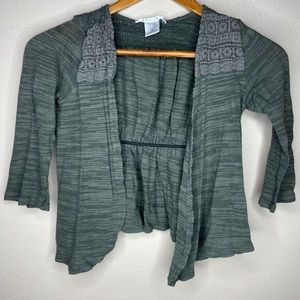 Charlotte Russe XS Cropped Cardigan Cinched Heather Green Half Sleeve Crochet